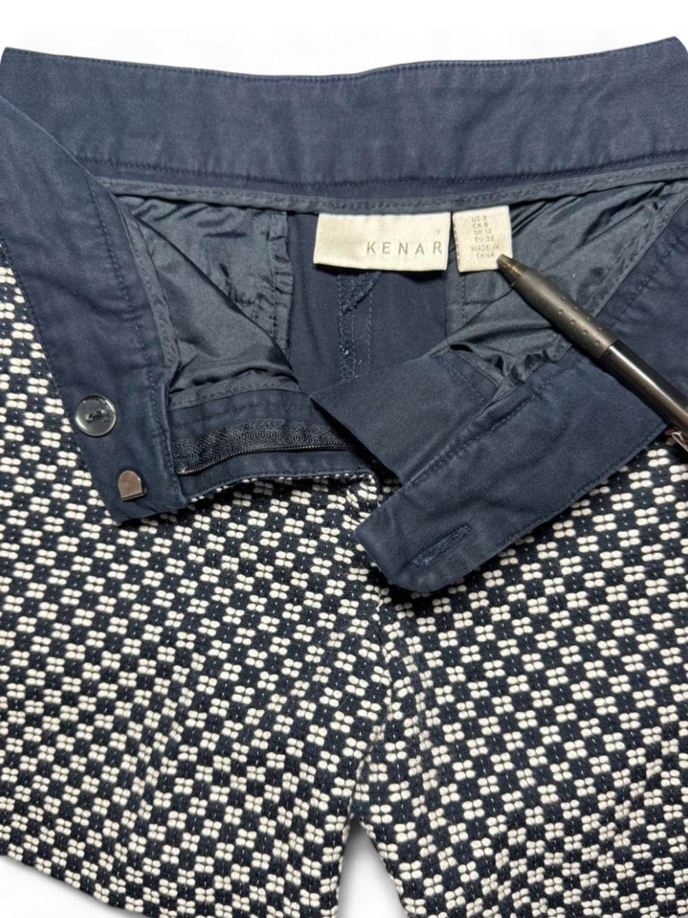 KENAR Nautical Checkered Woven Navy Blue White Shorts Coastal Preppy Tailored 8 - Picture 3 of 6